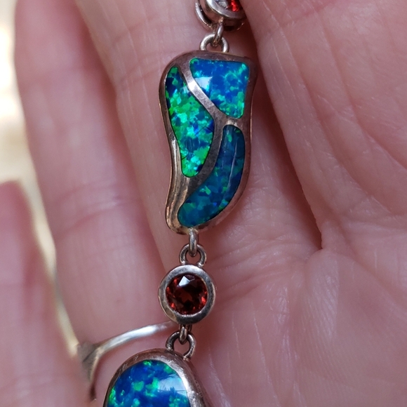 Blue fire opal and blood garnet s.s. bracelet - Picture 3 of 11